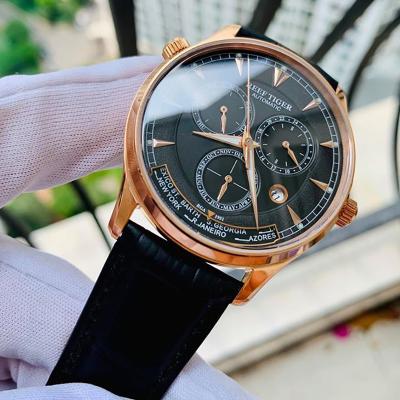 China Date Reef Tiger Automatic Wristwatches Men Watch with Rose Gold Watch Case RGA1951 Black Dial Black Strap World Time for sale