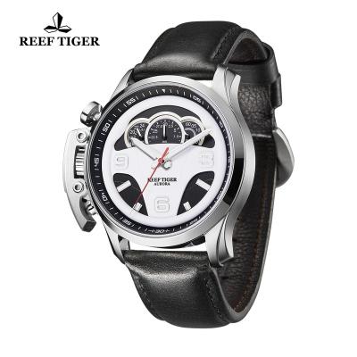 China Chronograph Reef Tiger Outdoor Sport Watches Men Steel Analog Quartz Watches Waterproof Chronograph Leather Strap Men's Watch RGA2105 for sale