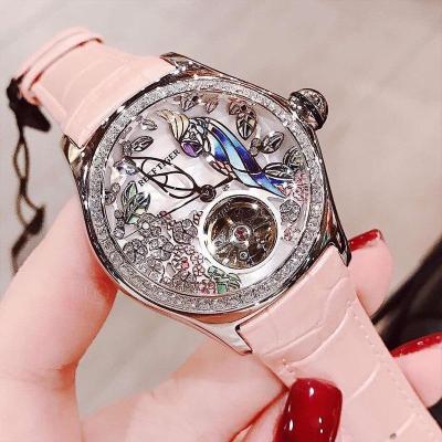 China Waterproof Reef Tiger Top Brand Luxury Women Watches Mechanical Watch Rose Gold Fashion Watch RGA7105 Pink Dial Leather Strap for sale