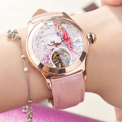 China Waterproof Reef Tiger Top Brand Luxury Women Watches Mechanical Watch Rose Gold Fashion Watch RGA7105 Pink Dial Leather Strap for sale