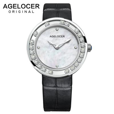 China AGELOCER Sapphire Ladies Watch Waterproof Diamond Leather Wristwatches Top Brand Relogio Feminino for sale