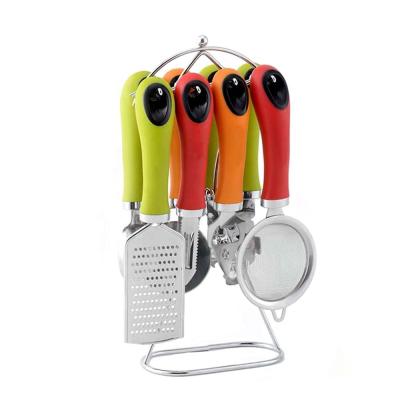 China Home Kitchen Utensil Sets 8PCS Stainless Steel Accessories with Colorful Handles for sale