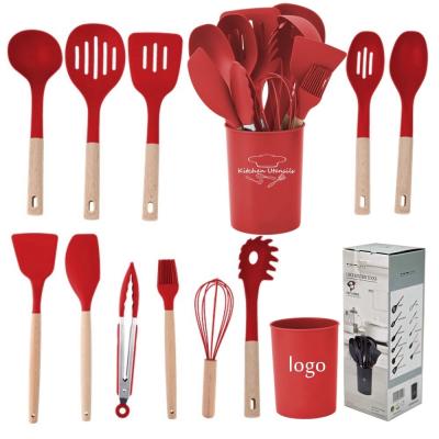 China 12PCS Non-stick Silicone Kitchen Utensils Set with Plastic Holder High End Cooking Gadgets for sale