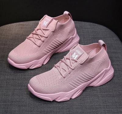 China CUSHIONING Custom Logo Shoes Outdoor Women Ladies Girls Fashion Breathable Fly Knit Sport Walking Shoes for sale