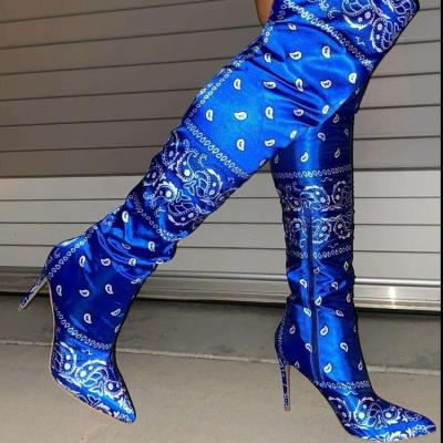 China Deodorization 2020 long women's boots fashion style bandana thigh high heel women's warm silk shoes boots for sale