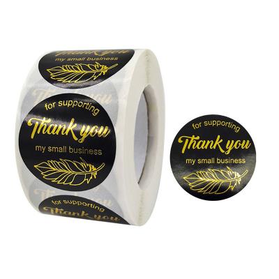 China Waterproof Custom Logo Printing Roll Packaging Labels Private Gold Foil Self Adhesive Thank You Sticker Printing for sale