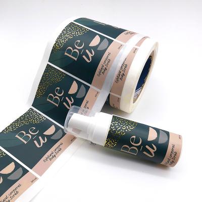 China Waterproof Logo Roll Stamped Bottle Label Skin Care Gold Foil Waterproof Custom Print Vinyl Sticker For Cosmetic for sale