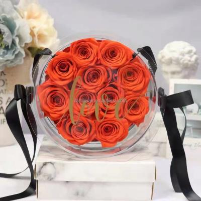 China Environmental Protection Green High-end Romantic Flower Eternal Rose Preserved Rose In Acrylic Box for sale