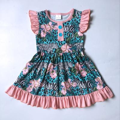 China Cute Ruffle Babies Dresses Small Moq Girls Boutique Flower Leopard Dress Summer Breathable Toddler Clothes for sale