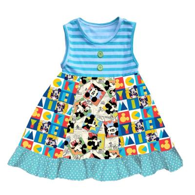 China Dropship 2019 summer girls cartoon puzzle dress blue striped rts kids casual clothing for sale