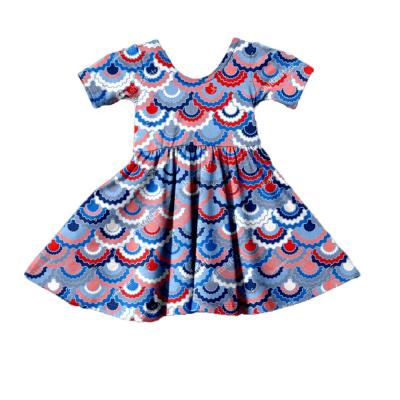 China Fourth of July dress children's ruffle dress boutique high-quality clothing printing Christmas new style printing on request for sale