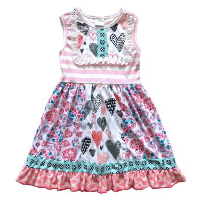 China More Fashion Popular Kids Size ODM/OEM Cotton Spring Dress Cute Party Heart Prints Little Kids Girls Valentines Redo Dress for sale