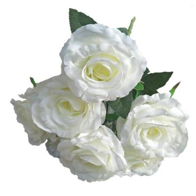 China Minimalist Hot Selling 7 Artificial Flower Heads Wedding White Rose Bunch Silk Decorative Flowers for sale