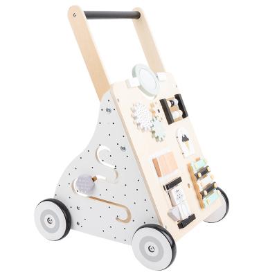 China Wooden Multifunctional Montessori Baby Toddler Activity Baby Walker Toddler Busy Board Eco-friendly Material for sale