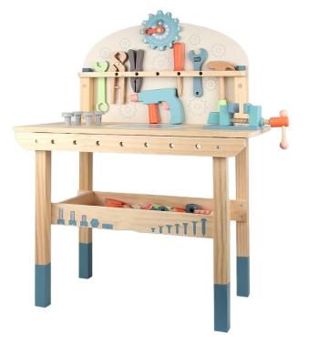 China Hot Sale Workbench Tool Kit Kids Preschool Toys Eco-friendly Material Wooden Repair Pretend Play Tool Bench Set for sale