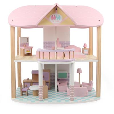 China ECO-FRIENDLY Girls Toys Natural Wooden Dollhouse For Girls Play To Pretend Room Villa Wooden Dollhouse for sale