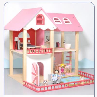 China New ECO-FRIENDLY Children's Wooden Toy Fantasy House Nordic Wooden Villa Pretend To Play Dollhouse Girl Gift for sale