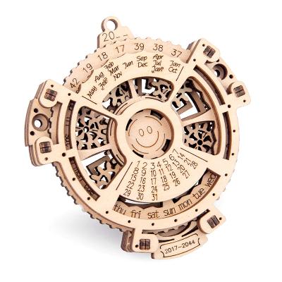 China Laser Engraving Eco-friendly Material Wooden Model Puzzles Gear Transmission Perpetual Calendar 3D Creative Unique Mechanical Puzzle for sale