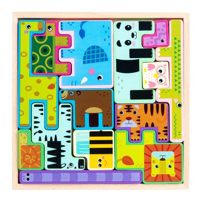 China Montessori Jigsaw Puzzle 3d Material Classic Cartoon Wooden Toys Building Blocks DIY Variety Animal Kids Eco-friendly Jigsaw Toys for sale