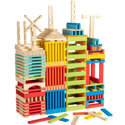 China 100Pcs Eco-friendly Material Kids DIY Creative Colorful Nature Log Wood Building Stacking Activity Bricks Education Toys For Children Building Block for sale