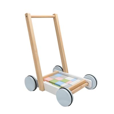 China Best Selling ECO-FRIENDLY Supermarket Baby Walker Building Block Trolley Wooden Children's Toys for sale