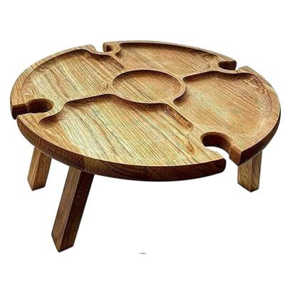 China ECO-FRIENDLY Outdoor Wooden Folding Picnic Wine Table With Legs Portable Wooden Panel Folding Dish Food Snack Food Serving Tray for sale