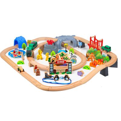 China Eco-friendly Zoo Material Luxury Railway Wooden Orbit Set Train Toy Set 82Pcs Slot Toys for sale