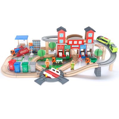 China 139Pcs Eco-friendly Material Kids Wooden Train Model Set Environmental Protection Toy Track Railroad Slot Diy Railway Toy for sale