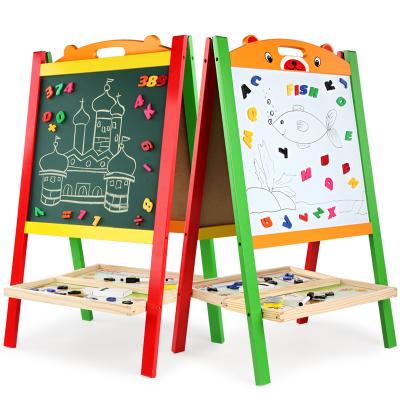 China ECO-FRIENDLY Two in One Folding Children's Drawing Board Easel Graffiti Paint Double-Sided Lifting Wooden Toy for sale