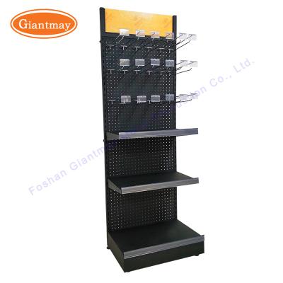 China Easy Assembly Retail Store Fixtures Floor Display Stand Rack Pegboard Metal Shelf for sale