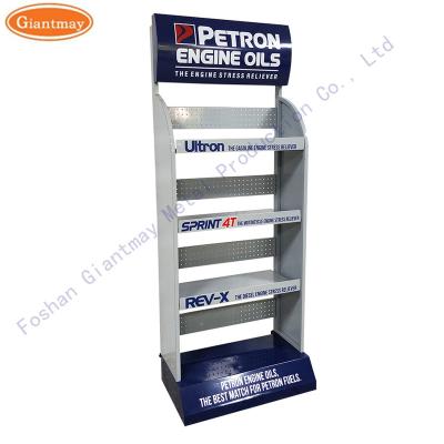 China Easy Assembly Free Standing Motor Oil, Gas Metal Shelf Car Shop Oil Display Rack for sale