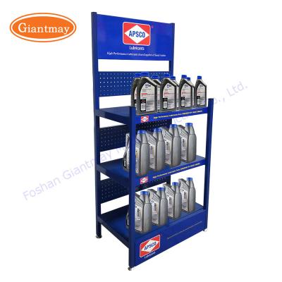 China Multi Layer Multi Function Shelves Motor Oil Display Rack Metal Floor Retail Oil Display Stand for sale