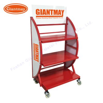 China Supermarket/Retail/Wholesale 3 Tier Car Battery Display Stand Metal Battery Storage Shelf Auto Battery Display Rack for sale