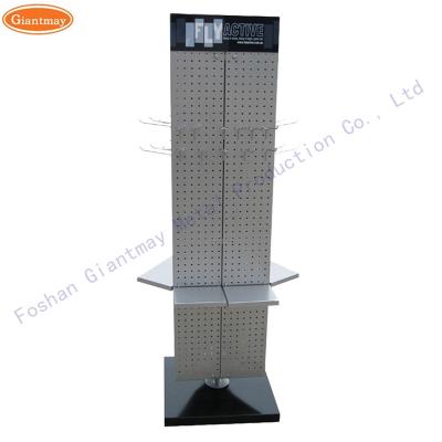 China Promotion Customized 3 Sides Rotating Shelves Metal Retail Shop Pegboard Phone Accessories Hardware Tools Storage Display Rack for sale