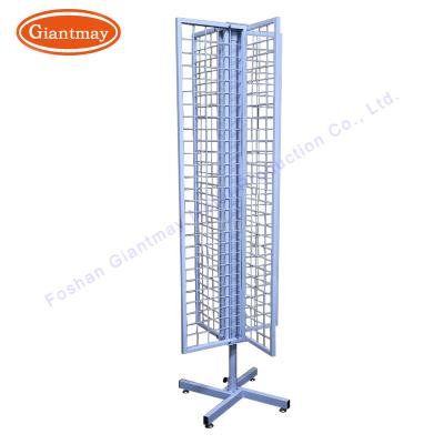 China Easy Assembly Customized Accessories Retail Store Rotating Display Stands With Wheels Wire Mesh Spinning Rack for sale