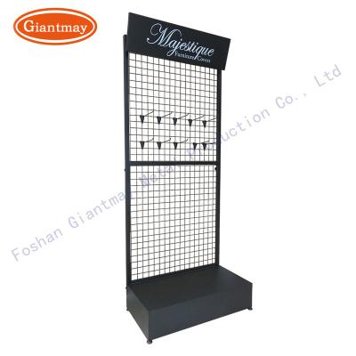 China Easy Assembly Wholesales Free Standing Wire Mesh Grid Display Shelving Retail Shop Display Stand Metal Rack for sale