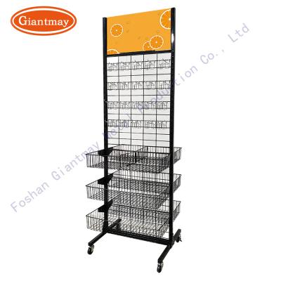 China Easy Assembly Customized Metal Display Rack For Chips Snack 3 Tier Wire Basket Rack for sale