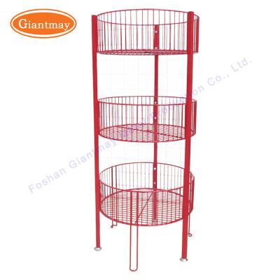 China Easy Assembly 3 Layer Round Metal Wire Bin Rack Rack Display Racks For Grocery Stores Snacks for sale