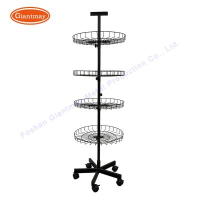 China 4 Tier Wire Rack Metal 4 Layer Rotating Wire Rack For Storage Snack Candy Display Stand Retail Store Display Rack With Wheels for sale