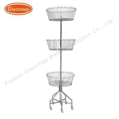 China Easy Assembly 3 Tier Trash Can Display Rack Metal Grid Round Mesh Basket Retail Snacks Candy Cookie Holder for sale