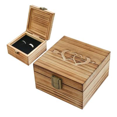 China Europe Wedding Ceremony Ring Box Gift Women's Wooden Manual Ring Box With Cover Wedding Jewelry Storage Box for sale