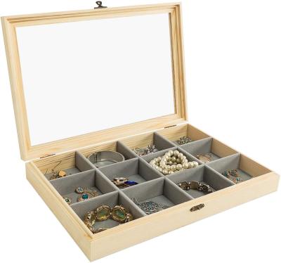 China China Tray with Lid, Jewelry Display Storage Organizer with Removable 12 Grid, Jewelry Display Storage Box for Rings, Earrings, Neckl for sale