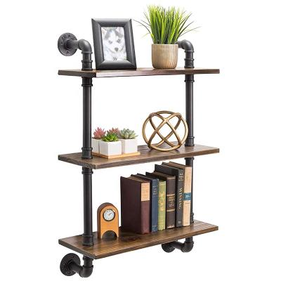 China Eco-friendly& Durable Modern Hot Selling Kitchen Wall Shelf Wall Rack Wooden Wall Shelf Black Metal for sale