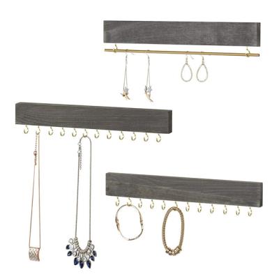 China China Vintage Gray Wood Wall Mounted 3 Piece Jewelry Rack Set for sale