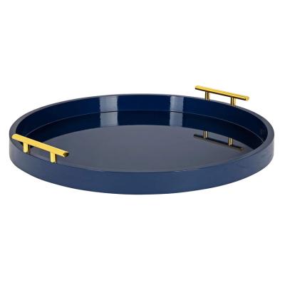 China Environmental friendly modern round tray, 18 inch in diameter, navy and gold decorative tray for storage and display for sale