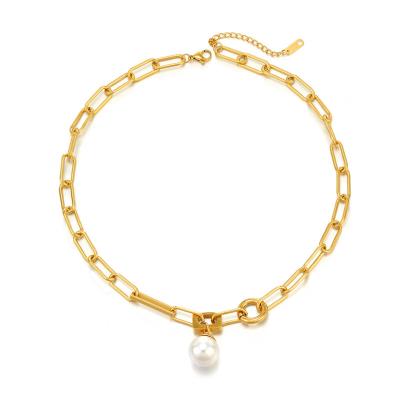 China Newest Fashionable Stainless Steel Bead Necklace Individuality Hiphop Adjustable Gold Plated Pearl Clip Chain Necklace for sale