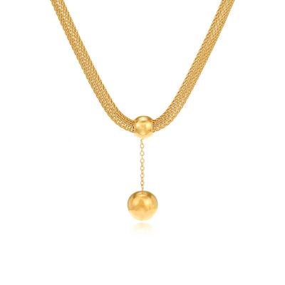 China New Trend FASHIONABLE Gold Plated Creative Adjustable Stainless Steel Ball Mesh Chain Necklace Ball Women Necklace Individuality for sale