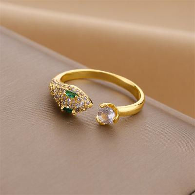 China FASHIONABLE Hot Selling Gold Plated Snake Rings Glittering Crystal Adjustable Snake Head Open Rings for sale