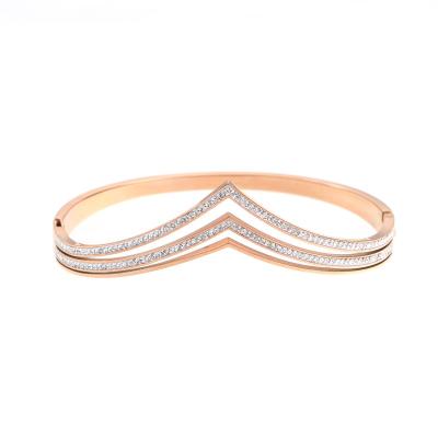 China FASHIONABLE Hot Selling Bracelets Full Gold Plated Diamond V Shape Stainless Steel Glittering Multilayer Zircon V Shaped Bracelets for sale