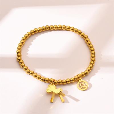 China FASHIONABLE Hot Selling Gold Plated Horse Bracelet Fashion Cute Stretch Beads Stainless Steel Horse Bracelet Girls for sale